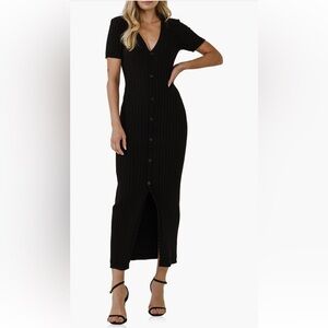 Endless Rose Black Ribbed Knit Button-Front Maxi Dress